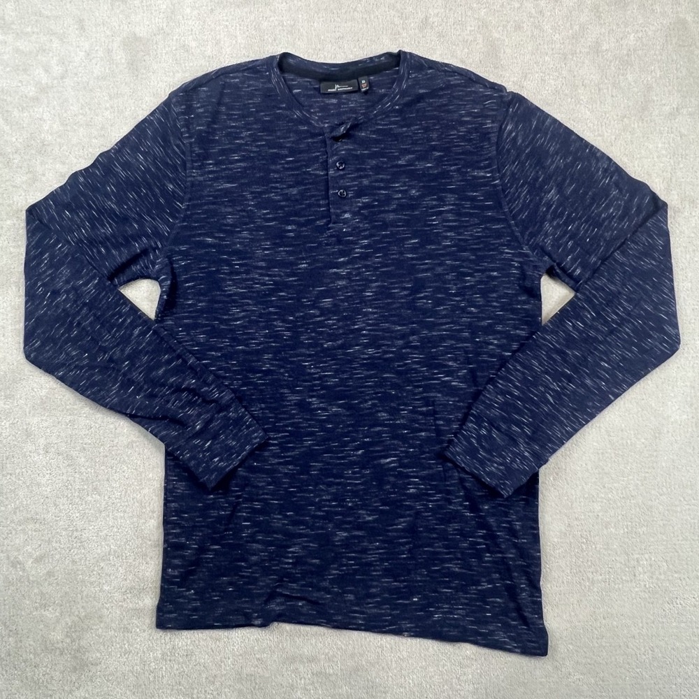 Marc Anthony Mens Size M Slim Fit Henley Shirt Navy Blue Space Dye Long Sleeve